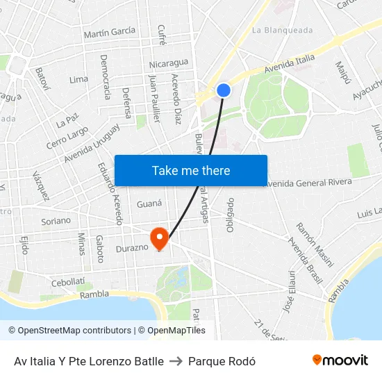 Av Italia Y Pte Lorenzo Batlle to Parque Rodó map