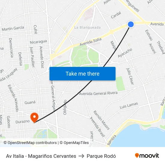 Av Italia - Magariños Cervantes to Parque Rodó map