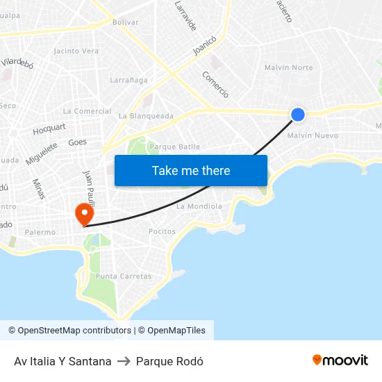 Av Italia Y Santana to Parque Rodó map
