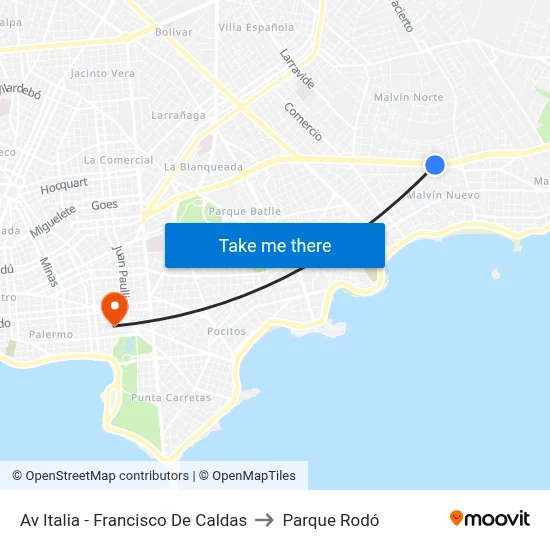 Av Italia - Francisco De Caldas to Parque Rodó map