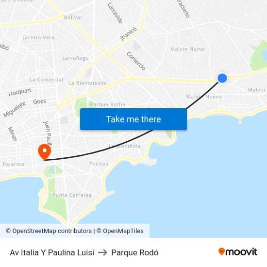 Av Italia Y Paulina Luisi to Parque Rodó map