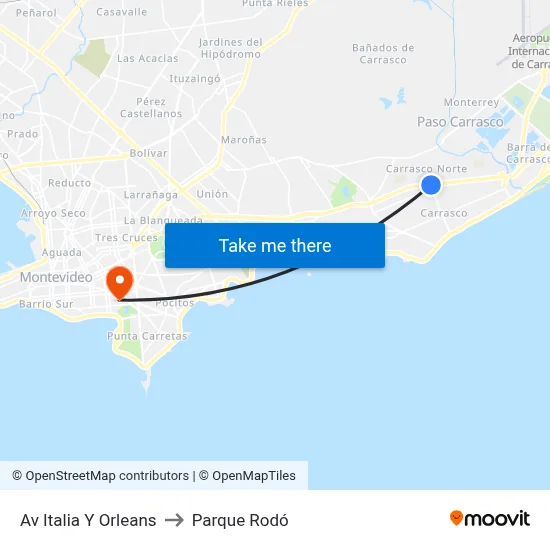 Av Italia Y Orleans to Parque Rodó map