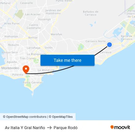 Av Italia Y Gral Nariño to Parque Rodó map