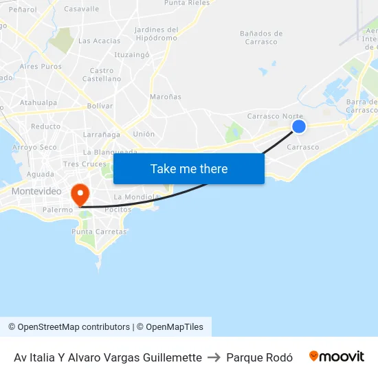 Av Italia Y Alvaro Vargas Guillemette to Parque Rodó map