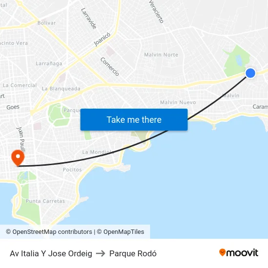 Av Italia Y Jose Ordeig to Parque Rodó map