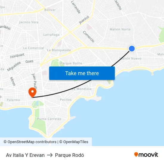 Av Italia Y Erevan to Parque Rodó map