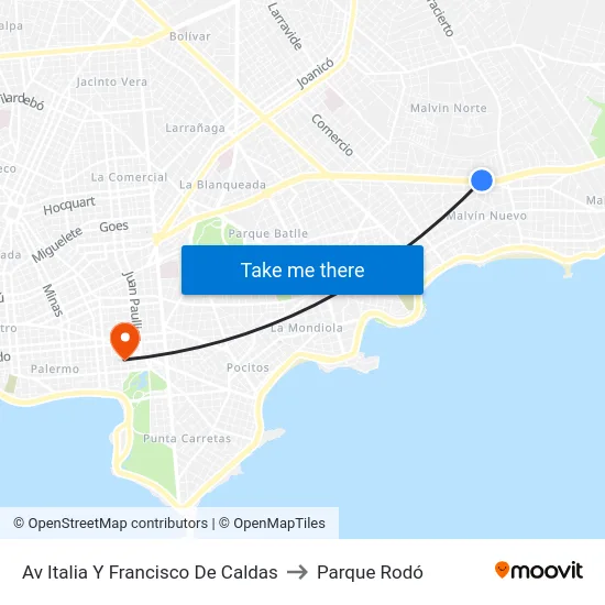Av Italia Y Francisco De Caldas to Parque Rodó map
