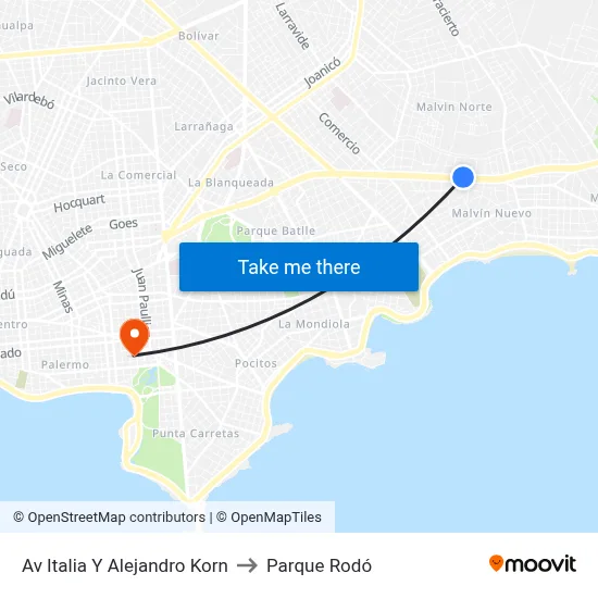 Av Italia Y Alejandro Korn to Parque Rodó map