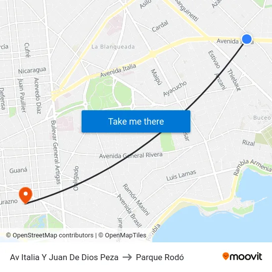 Av Italia Y Juan De Dios Peza to Parque Rodó map