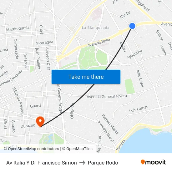 Av Italia Y Dr Francisco Simon to Parque Rodó map
