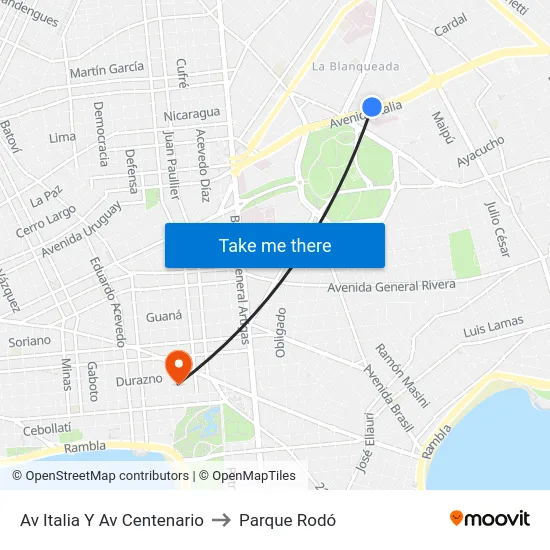 Av Italia Y Av Centenario to Parque Rodó map