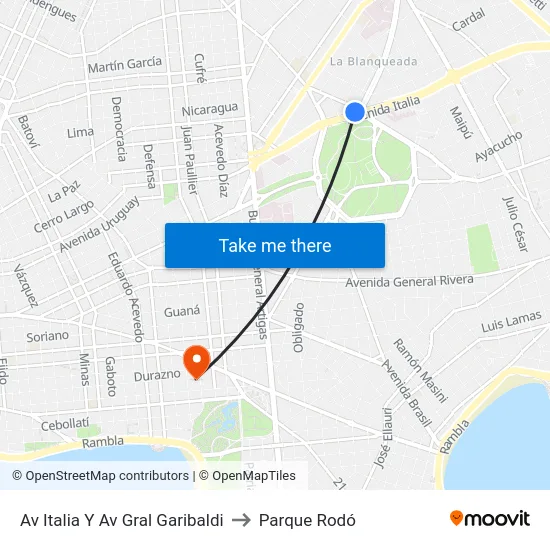 Av Italia Y Av Gral Garibaldi to Parque Rodó map
