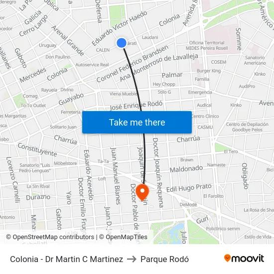 Colonia - Dr Martin C Martinez to Parque Rodó map