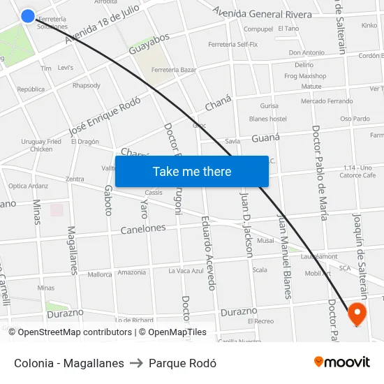 Colonia - Magallanes to Parque Rodó map