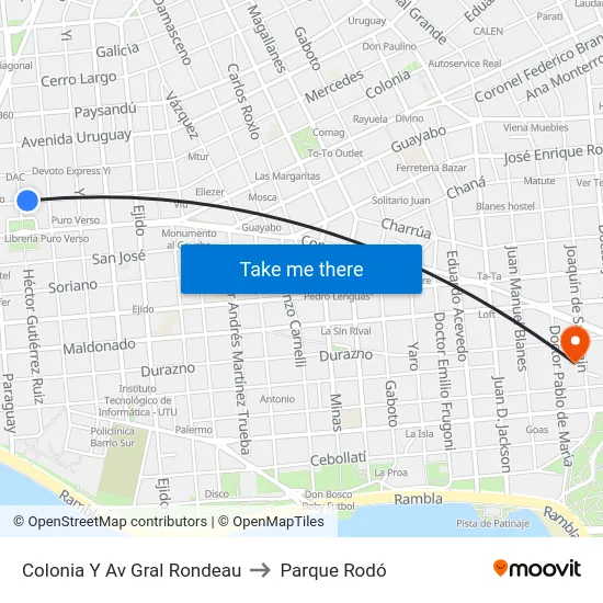 Colonia Y Av Gral Rondeau to Parque Rodó map