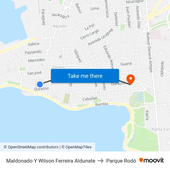 Maldonado Y Wilson Ferreira Aldunate to Parque Rodó map