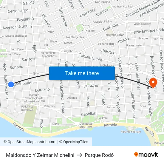 Maldonado Y Zelmar Michelini to Parque Rodó map