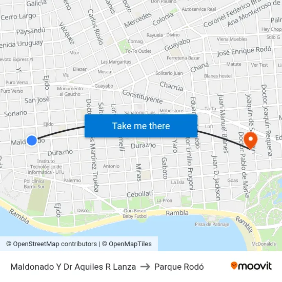 Maldonado Y Dr Aquiles R Lanza to Parque Rodó map