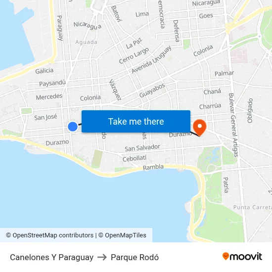 Canelones Y Paraguay to Parque Rodó map