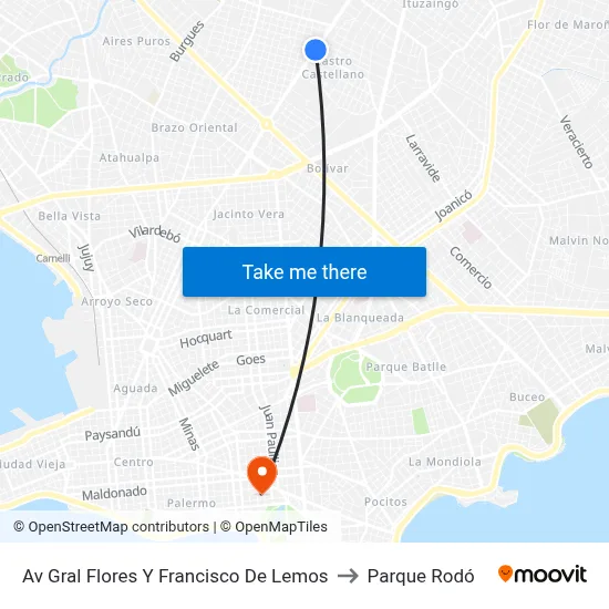 Av Gral Flores Y Francisco De Lemos to Parque Rodó map