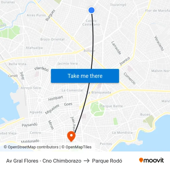 Av Gral Flores - Cno Chimborazo to Parque Rodó map