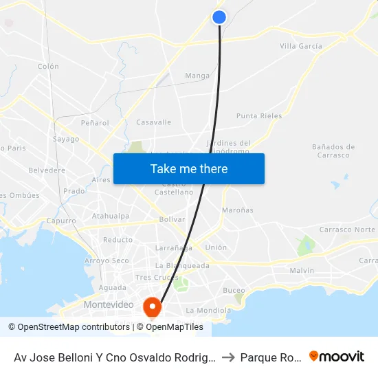Av Jose Belloni Y Cno Osvaldo Rodriguez to Parque Rodó map