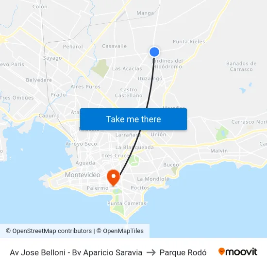 Av Jose Belloni - Bv Aparicio Saravia to Parque Rodó map