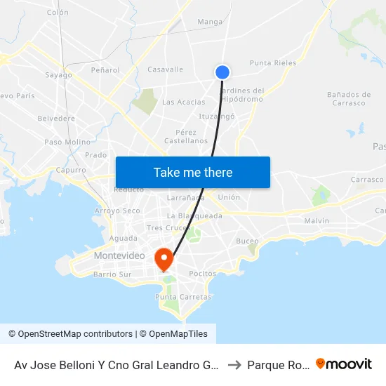 Av Jose Belloni Y Cno Gral Leandro Gomez to Parque Rodó map