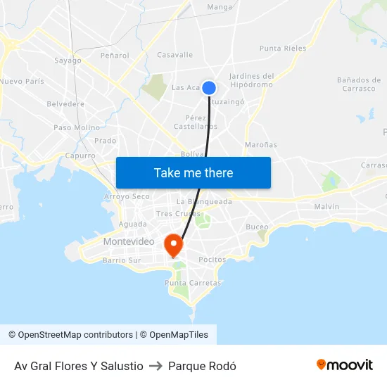 Av Gral Flores Y Salustio to Parque Rodó map