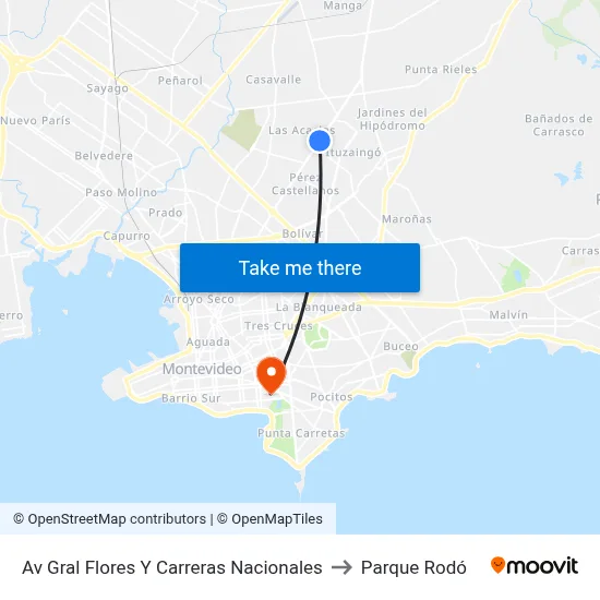 Av Gral Flores Y Carreras Nacionales to Parque Rodó map