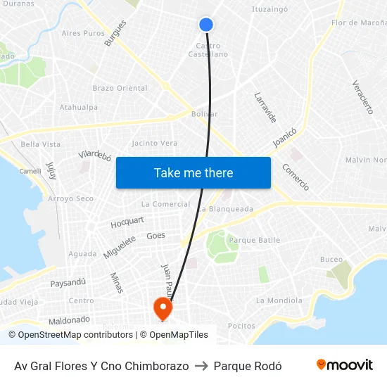 Av Gral Flores Y Cno Chimborazo to Parque Rodó map