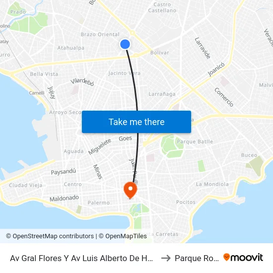 Av Gral Flores Y Av Luis Alberto De Herrera to Parque Rodó map