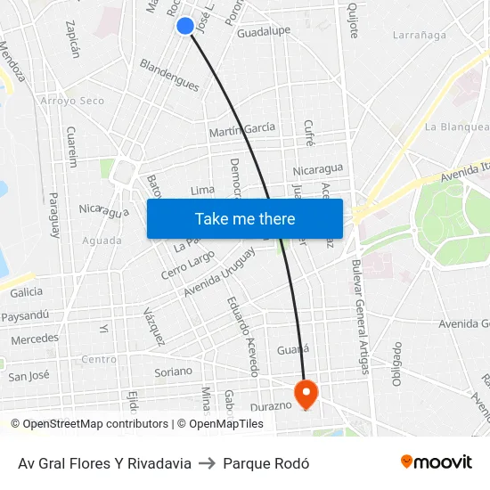 Av Gral Flores Y Rivadavia to Parque Rodó map