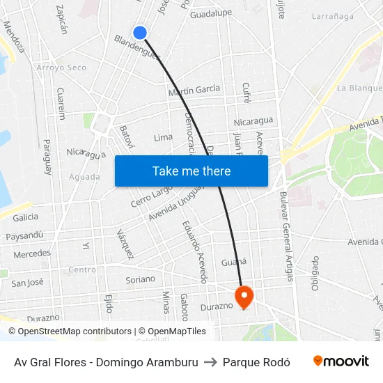 Av Gral Flores - Domingo Aramburu to Parque Rodó map
