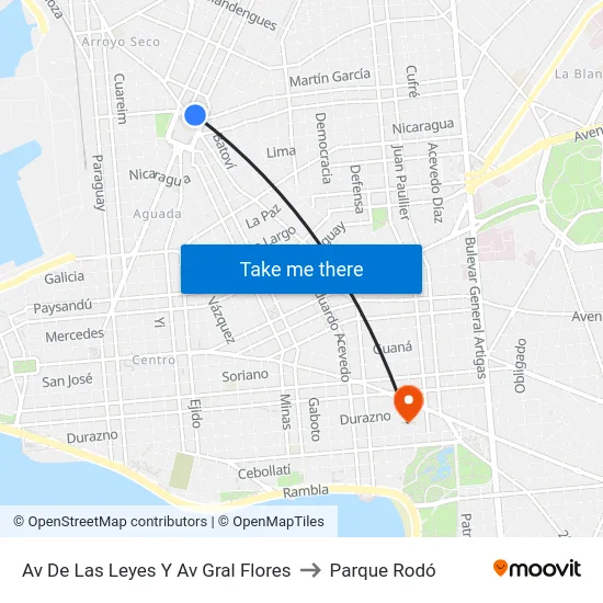 Av De Las Leyes Y Av Gral Flores to Parque Rodó map