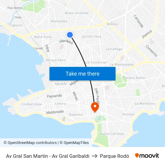 Av Gral San Martin -  Av Gral Garibaldi to Parque Rodó map
