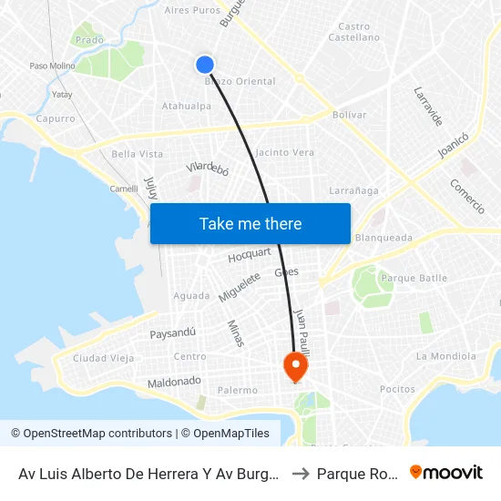 Av Luis Alberto De Herrera Y Av Burgues to Parque Rodó map
