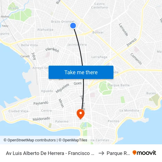Av Luis Alberto De Herrera - Francisco Labandeira to Parque Rodó map