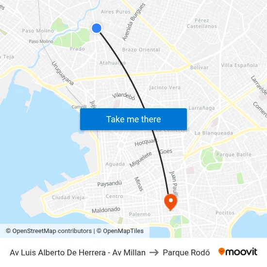 Av Luis Alberto De Herrera - Av Millan to Parque Rodó map