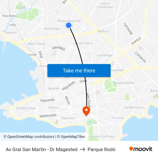 Av Gral San Martin - Dr Magested to Parque Rodó map