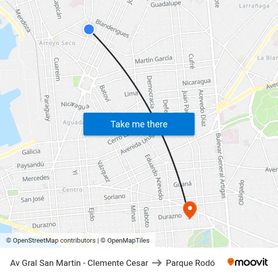 Av Gral San Martin - Clemente Cesar to Parque Rodó map