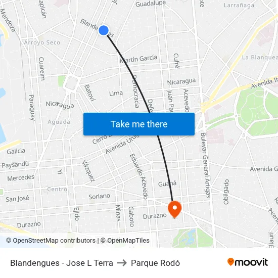Blandengues - Jose L Terra to Parque Rodó map