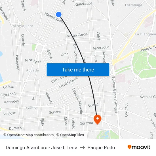 Domingo Aramburu - Jose L Terra to Parque Rodó map
