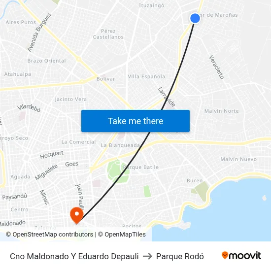 Cno Maldonado Y Eduardo Depauli to Parque Rodó map
