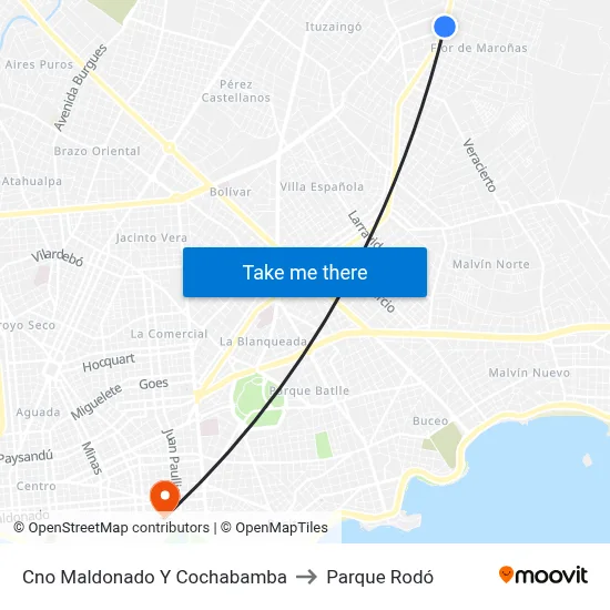 Cno Maldonado Y Cochabamba to Parque Rodó map