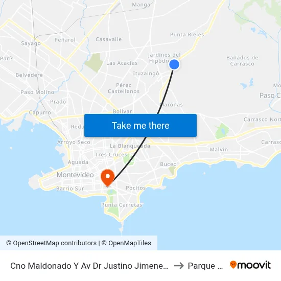 Cno Maldonado Y Av Dr Justino Jimenez De Arechaga to Parque Rodó map