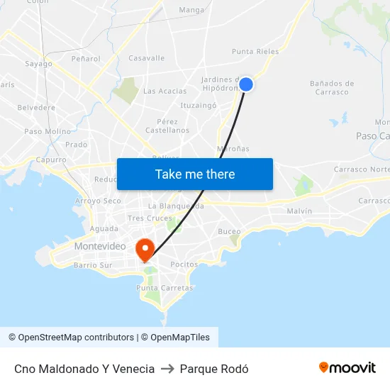 Cno Maldonado Y Venecia to Parque Rodó map