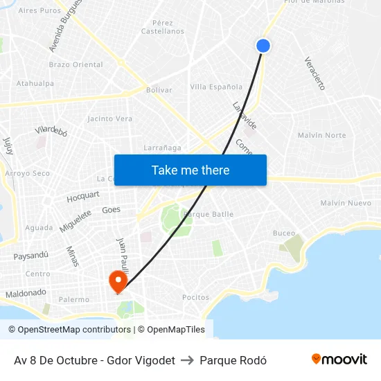 Av 8 De Octubre - Gdor Vigodet to Parque Rodó map