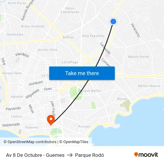 Av 8 De Octubre - Guemes to Parque Rodó map