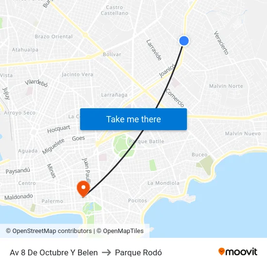 Av 8 De Octubre Y Belen to Parque Rodó map